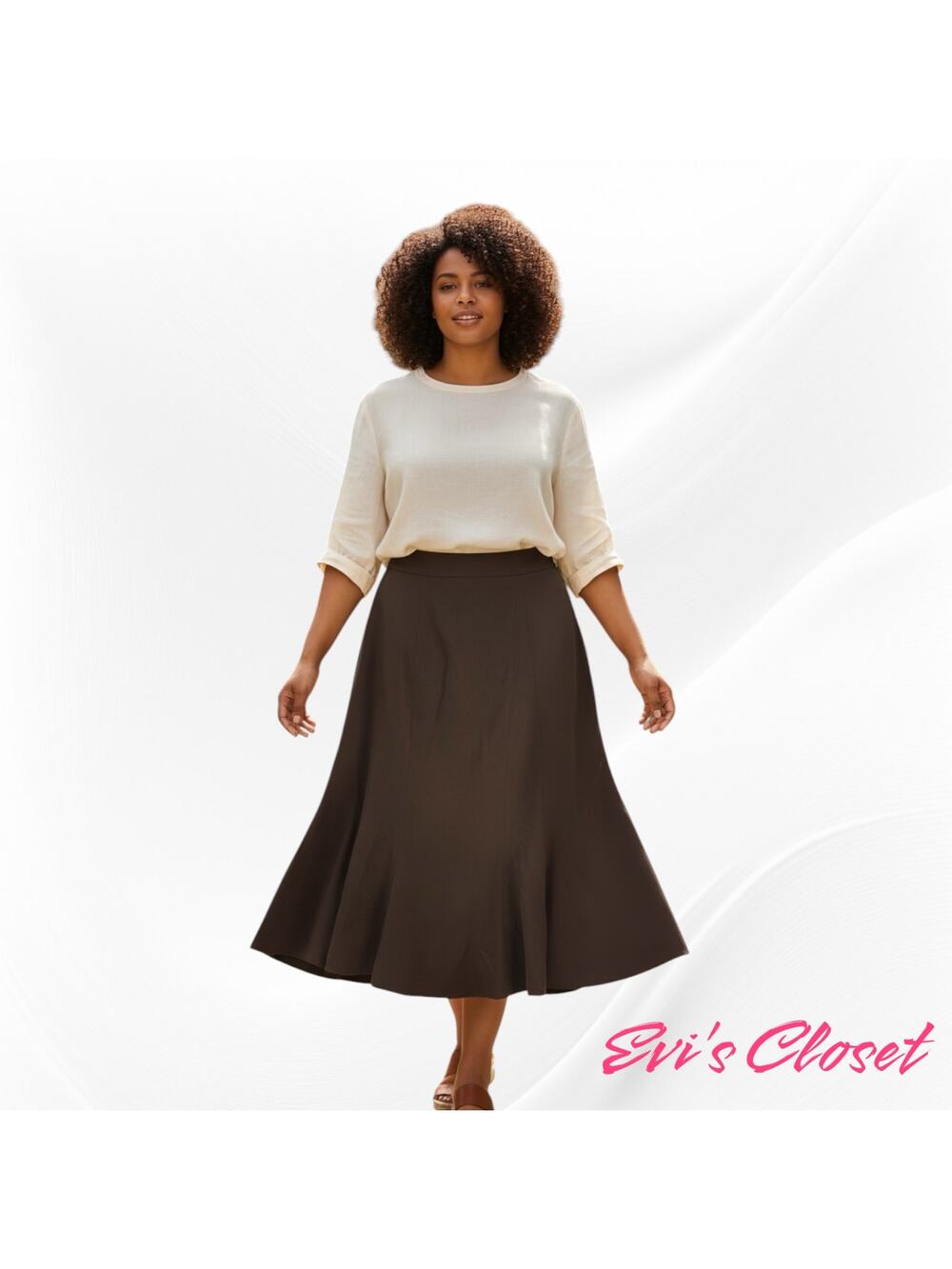 Vintage Focus 2000 Brown Sz 16 Fit And Flare Midi Skirt Y2K Office Corporate